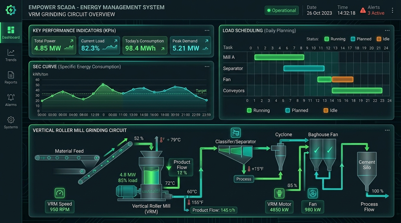 NC EMS SCADA Grinding Area Dashboard Layout Mockup